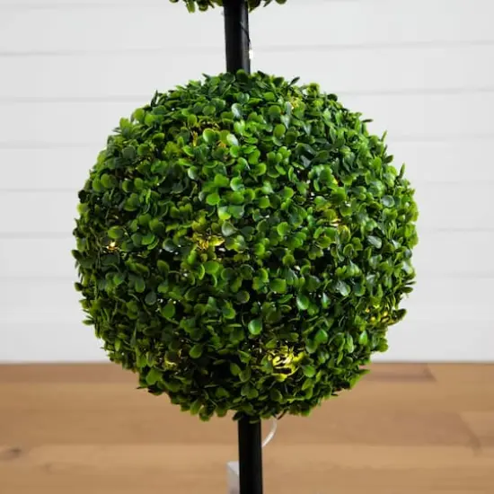 3ft. LED UV Resistant Double Ball Boxwood Topiary in Decorative Planter {5}