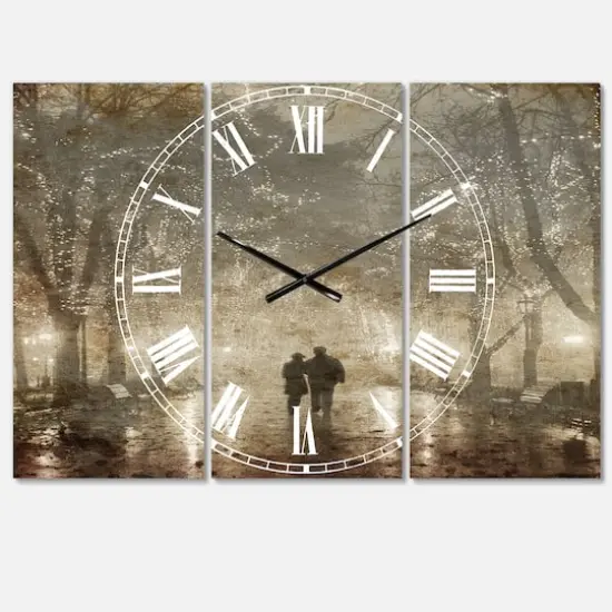 Designart Couple Walking In Night Lights Multipanel Wall Clock {1}