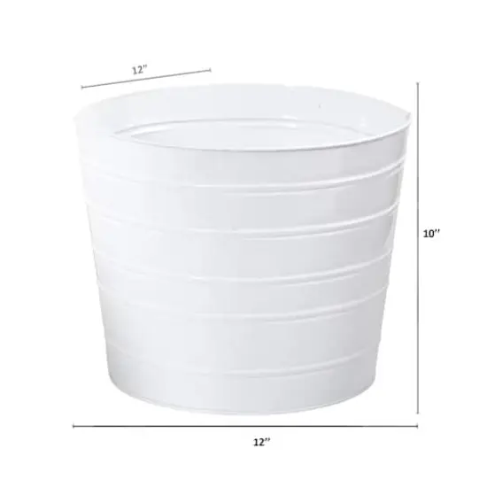 12" Farmhouse White Metal Ribbed Planter {3}