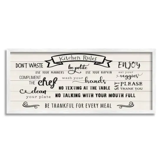 Stupell Industries Kitchen Rules List Family Happiness Motivational Phrases Framed Wall Art Gray {2}