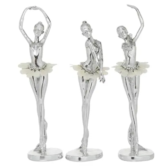 Set of 3 Silver Polystone Glam Dancer Sculpture, 10.75", 11.75", 11.75" {1}