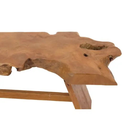 35" Brown Teak Contemporary Coffee Table {4}