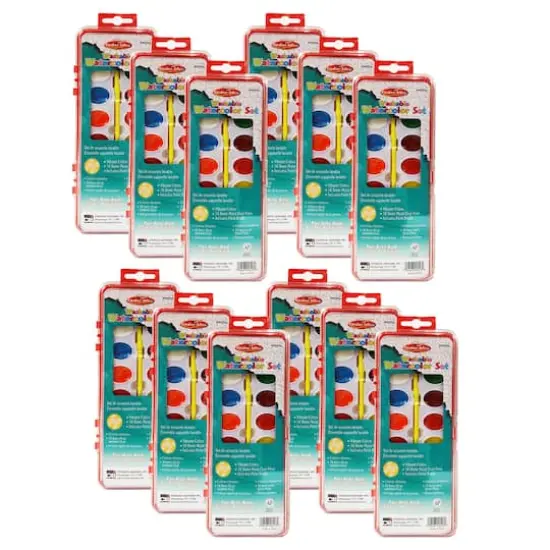 Charles Leonard Washable Watercolor Set with Brush, 12 Packs of 16 {1}