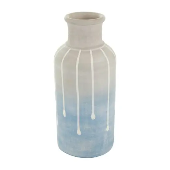 15" Blue & Gray Ceramic Abstract Ombre Drip Vase {7}