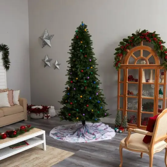 8.5ft. Pre-Lit Montana Mountain Fir Artificial Christmas Tree, Multicolor LED Lights & Globe Bulbs {11}