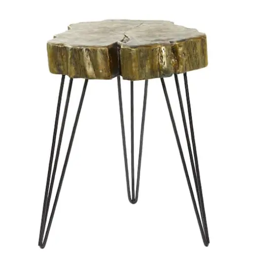 26" Polystone & Metal Modern Accent Table Gold {1}