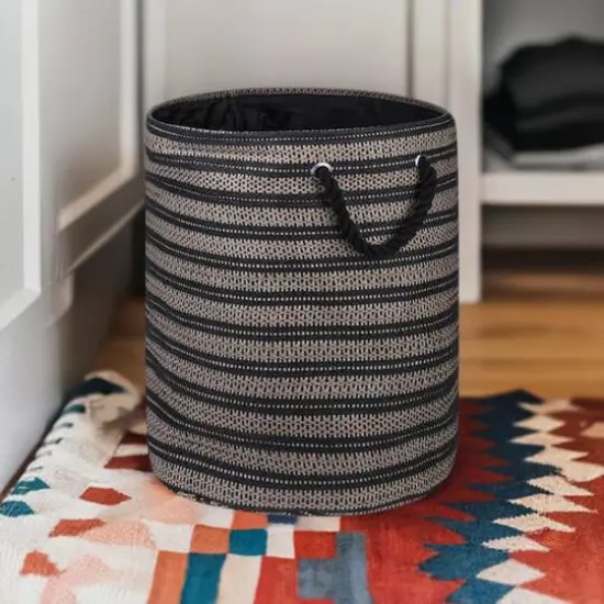 DII&reg; Large Black & Stone Striped Weave Round Paper Storage Basket {4}