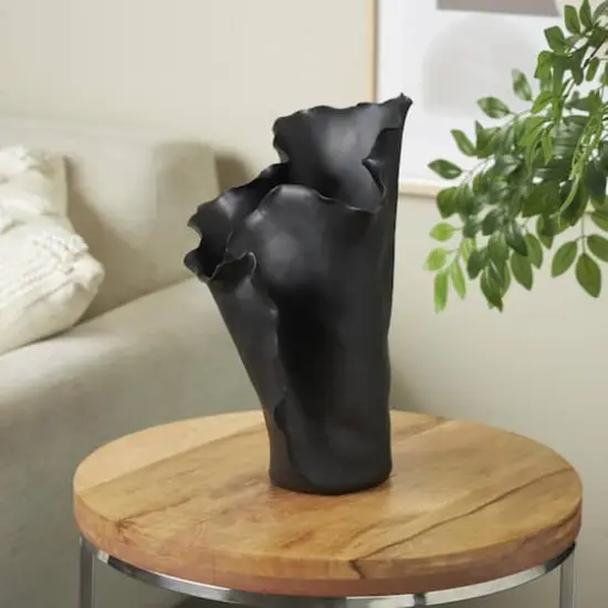 Black 16" Ceramic Floral Abstract Vase {3}
