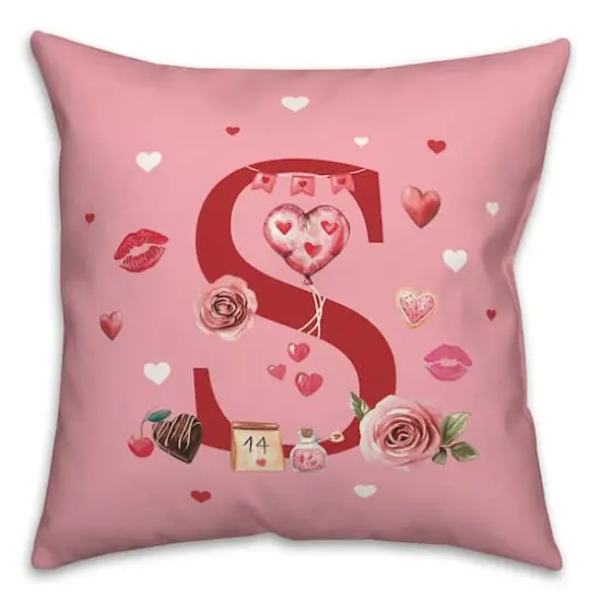 18" Valentines Day Icons S Monogram Accent Pillow {1}