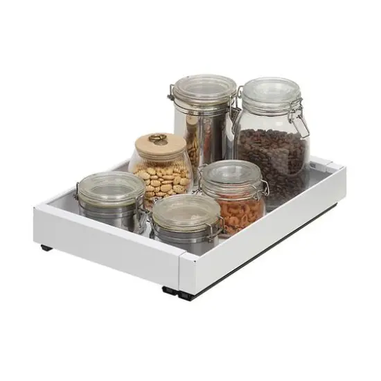 SunnyPoint Pull-Out Cabinet Organizer Expandable Drawer Shelf White {3}