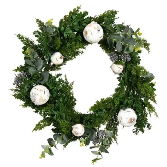 22" Green Cypress Blend Ornaments & Pinecones Christmas Wreath {1}
