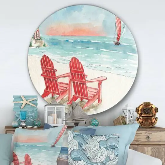 Designart - Coastal Chair Relax Beach II - Nautical & Coastal Metal Circle Wall Art {4}