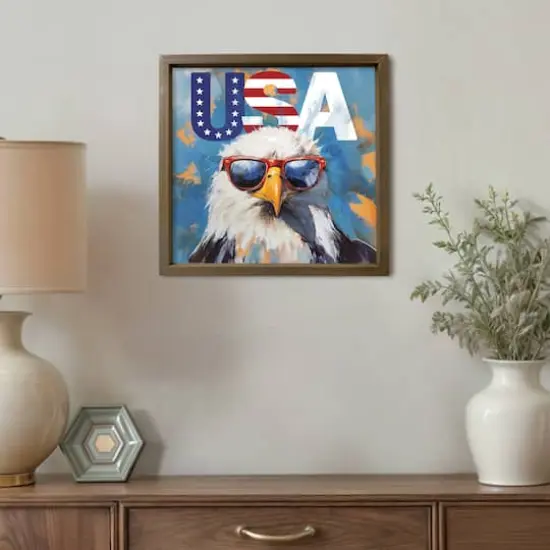 16" x 16" Patriotic Bald Eagle Framed Print Brown Frame {5}