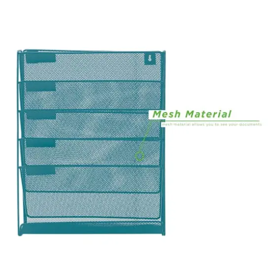 Mind Reader 6 Compartment Vertical Hanging Wall File & Chart Organizer Turquoise {7}