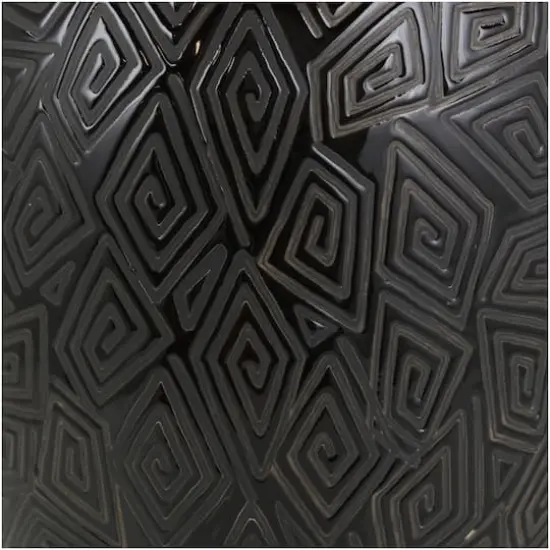 19" Black Ceramic Vase with Geometric Etchings {5}