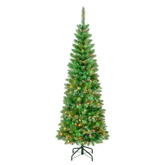 6ft. Pre-Lit Rowan Pencil Slim Artificial Christmas Tree, Multicolor Lights {1}