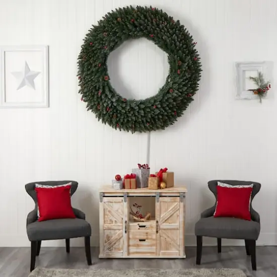 5ft. Clear LED Lights Flocked Artificial Christmas Wreath With Pinecones & Berries {8}