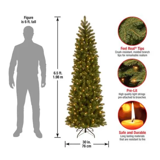 6.5 Ft. Pre-Lit Feel Real&reg; Downswept Douglas Fir Pencil Slim Artificial Christmas Tree, Clear Lights {7}