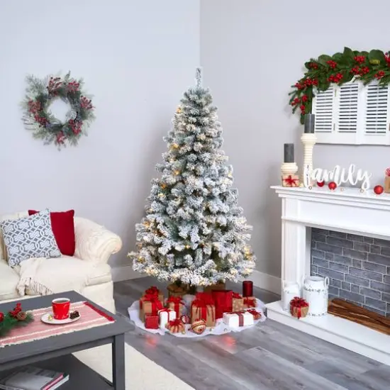 6ft. Pre-Lit Flocked West Virginia Fir Artificial Christmas Tree, Clear LED Lights {7}