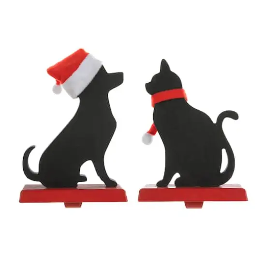 Glitzhome&reg; Cat & Dog Metal Christmas Stocking Holder Set {9}