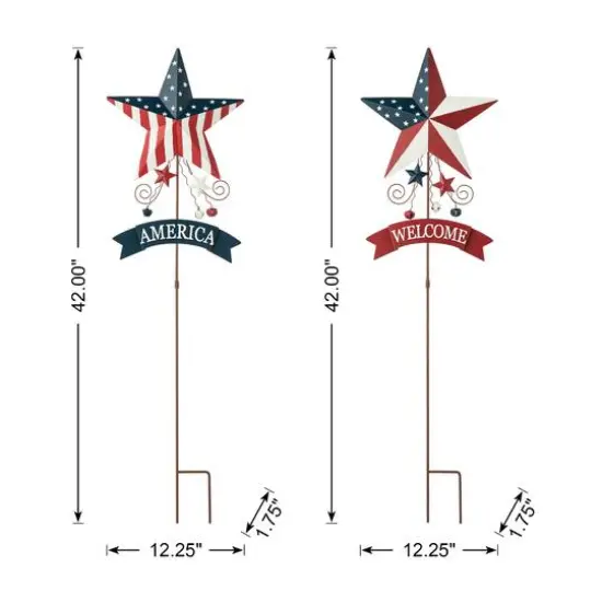 Glitzhome&reg; 42" Patriotic America Star Yard Stake Set {9}