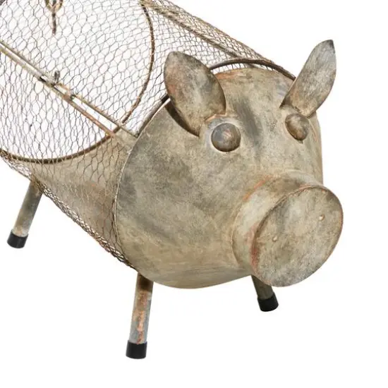 Gray Distressed Metal Farmhouse Pig Planter Set {3}