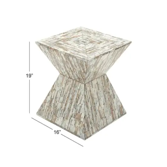 19" Multi Mussel Shells & Wood Contemporary Accent Table {4}