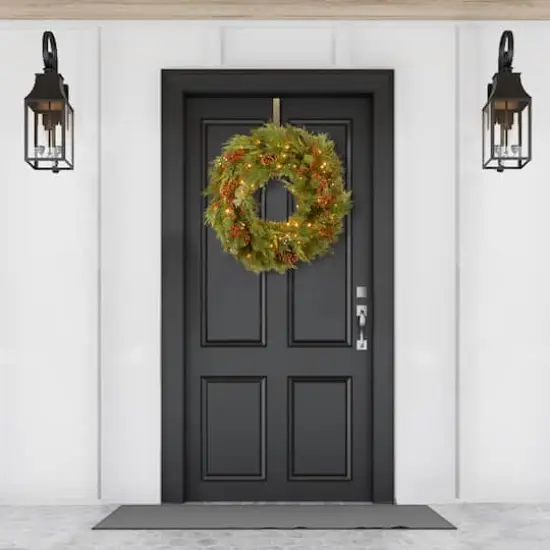 30" White Pine & Pine Cones Wreath With Soft White LED Lights {3}