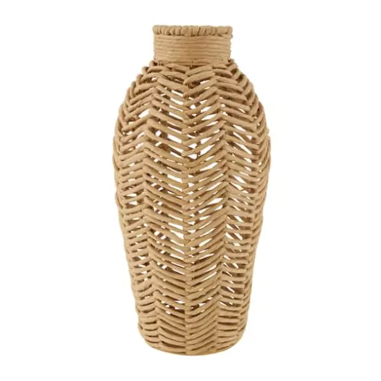 18" Brown Jute Chevron Woven Vase {7}