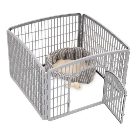 IRIS&reg; Gray 4-Panel Pet Playpen with Door {10}