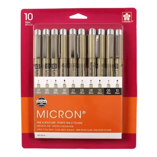 Pigma® Micron™ Black & Gray 10 Piece Fine & Bold Line Pen Set {6}