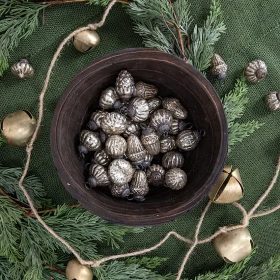 Hello Honey&reg; 36 Pack Distressed Gray Embossed Mercury Glass Ornaments in Organza Bag {3}