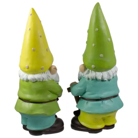 12.25" Green & Yellow Gnome Outdoor Garden Statue Set {6}