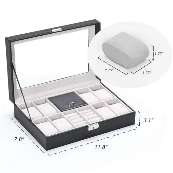 Charcoal Black Grand Ebony Jewelry Watch Box {6}