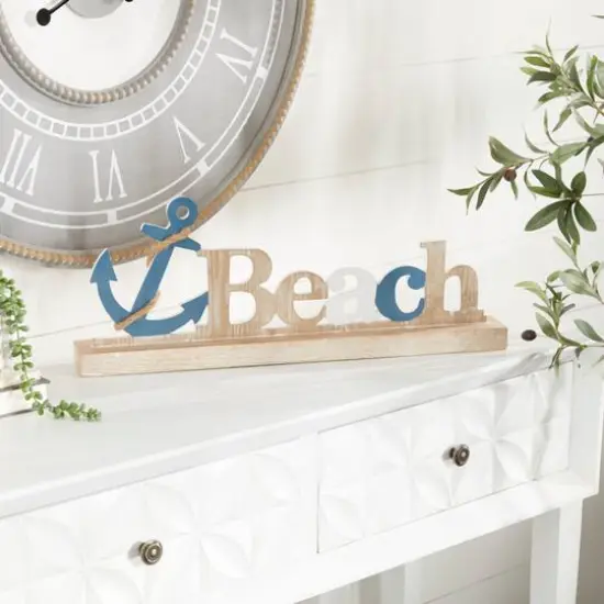 23" Brown Wood Coastal Beach Tabletop Sign {3}