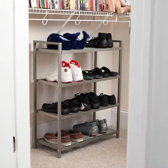 Household Essentials 32" 4-Tier Metal Shoe Rack Silver {4}