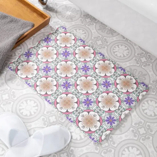Artsy Mats Purple Flower White Stone Non-Slip Bath Mat {3}