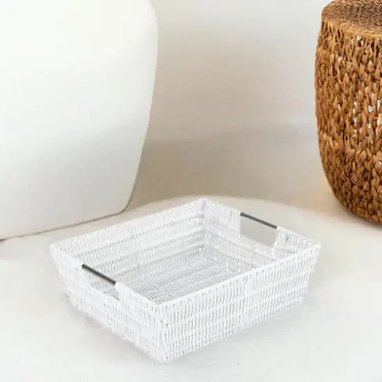 Simplify White Shelf Storage Rattan Tote Basket {1}