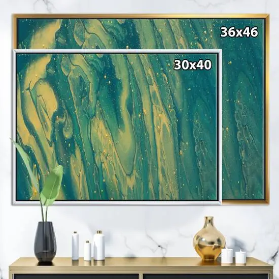 Designart - Emerald Green and Gold Marble - Glam Framed Canvas Wall Art Print {4}