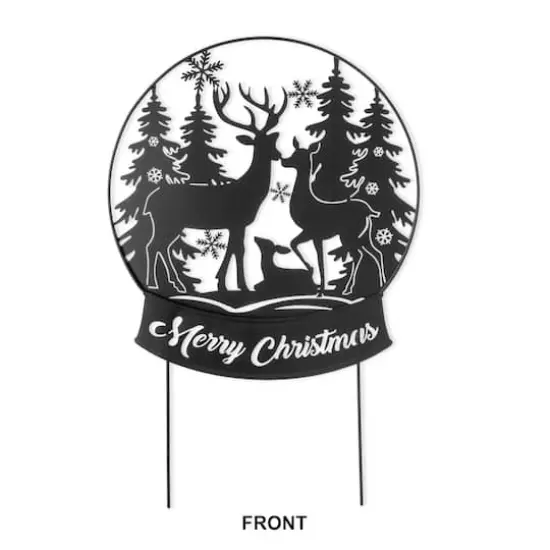Glitzhome&reg; 2.5ft. Metal Water Globe with Reindeer Family Silhouette Yard Stake {1}