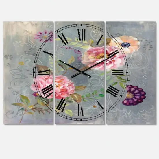 Designart 'Peonies And Paisley Lodge Multipanel Wall Clock {1}