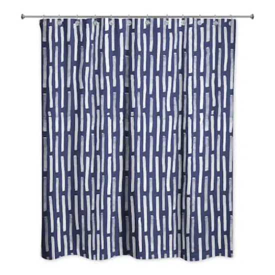 74" Hand Drawn Lines Shower Curtain Blue and White {1}