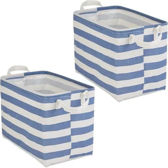 DII&reg; Striped Laundry Bins, 2ct. French Blue Stripe {1}