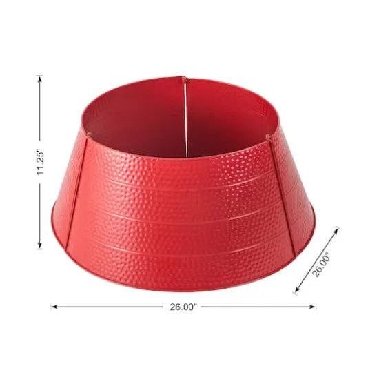 Glitzhome&reg; 26" Red Hammered Metal Tree Collar {9}