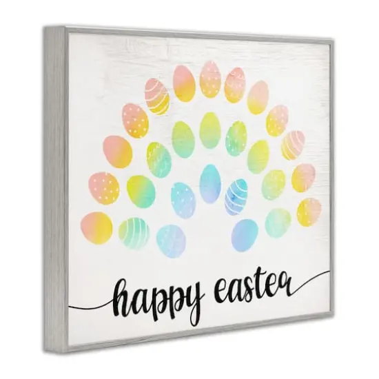Stupell Industries Happy Easter Phrase Patterned Egg Rainbow Framed Giclee Art Gray {4}