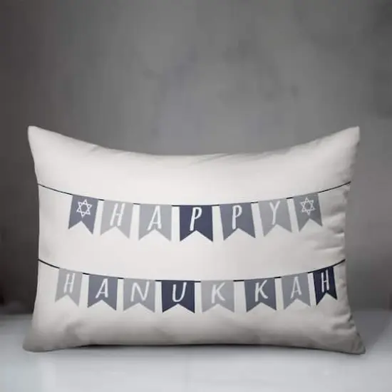 Neutral Happy Hanukkah Flags 14x20 Spun Poly Pillow {4}