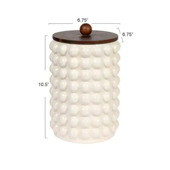 Hello Honey&reg; White Raised Dots Stoneware Canister with Acacia Wood Lid {5}
