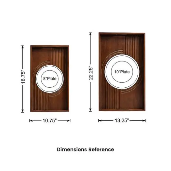 Glitzhome&reg; Rectangle Rubber Wood Abstract Trays Set {4}
