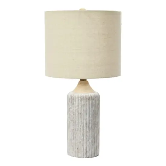 Hello Honey&reg; 23.5" Fluted Cement Desk Lamp with Linen Drum Shade {1}