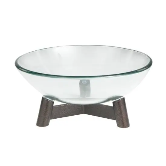 9" Clear Glass Serving Bowl with Bronze Hammered Y-Shaped Stand {1}